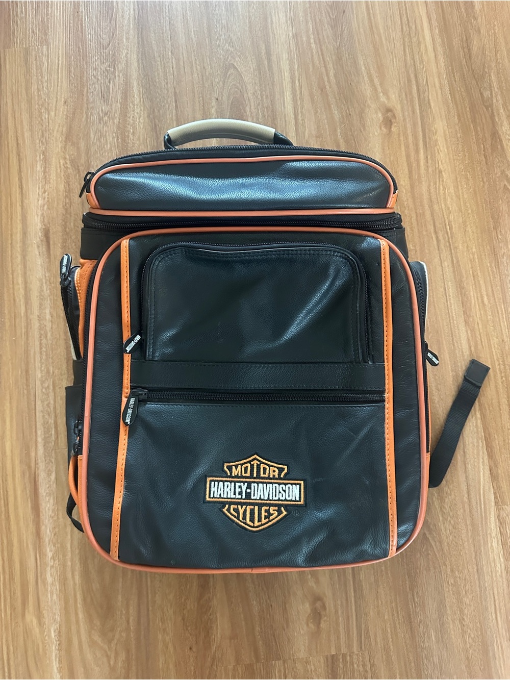 Harley-Davidson Black and Orange Backpack with Shield Logo Patch
